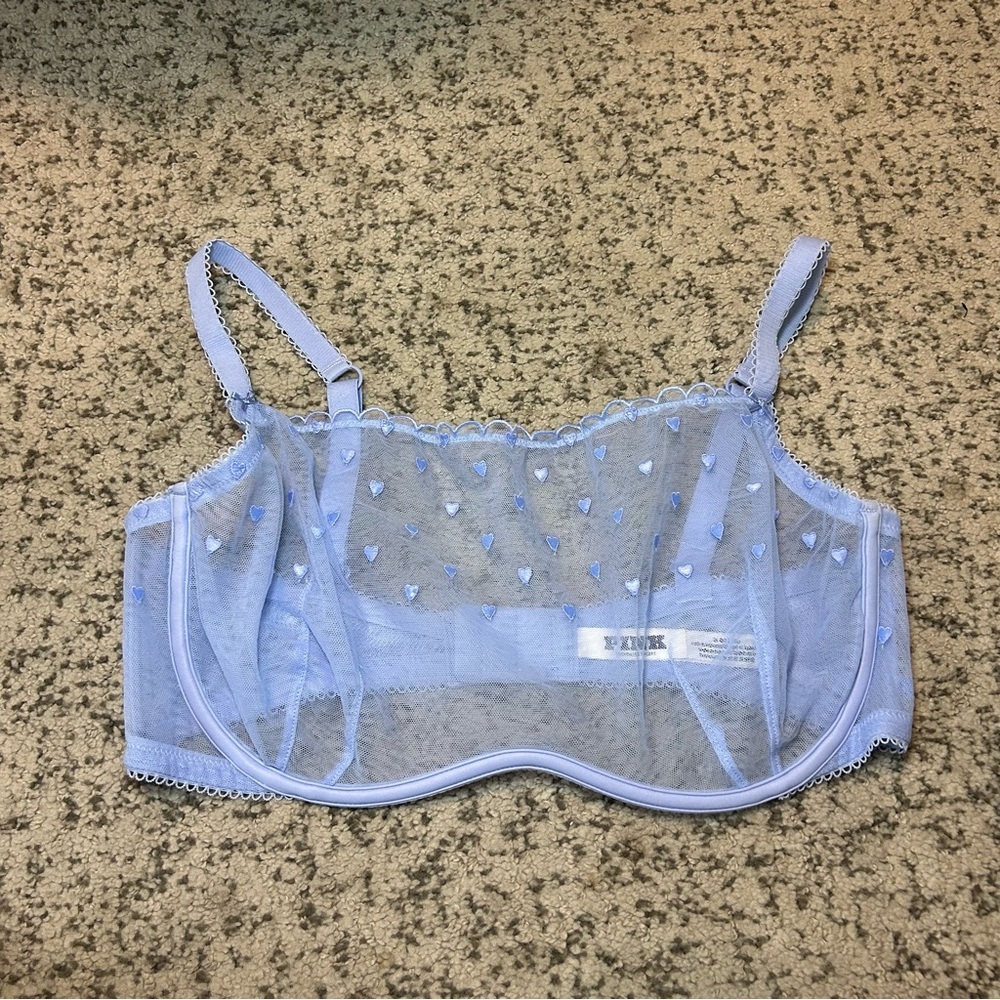 PINK By Victoria’s Secret Blue Wired Ultimate Sheer Heart Bra Size Medium DD